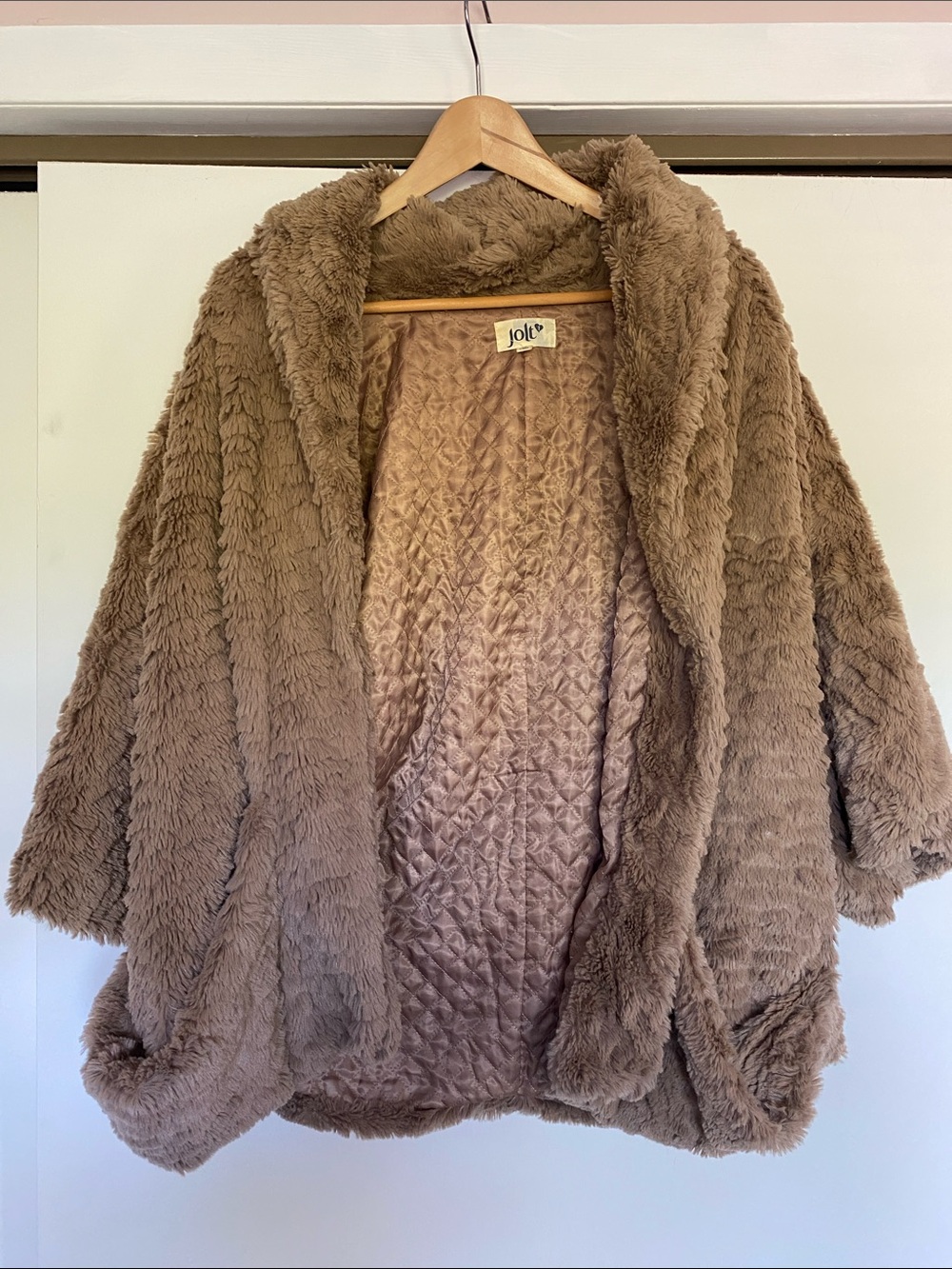 Jolt Plush Faux-Fu Teddy Jacket - Taupe Brown